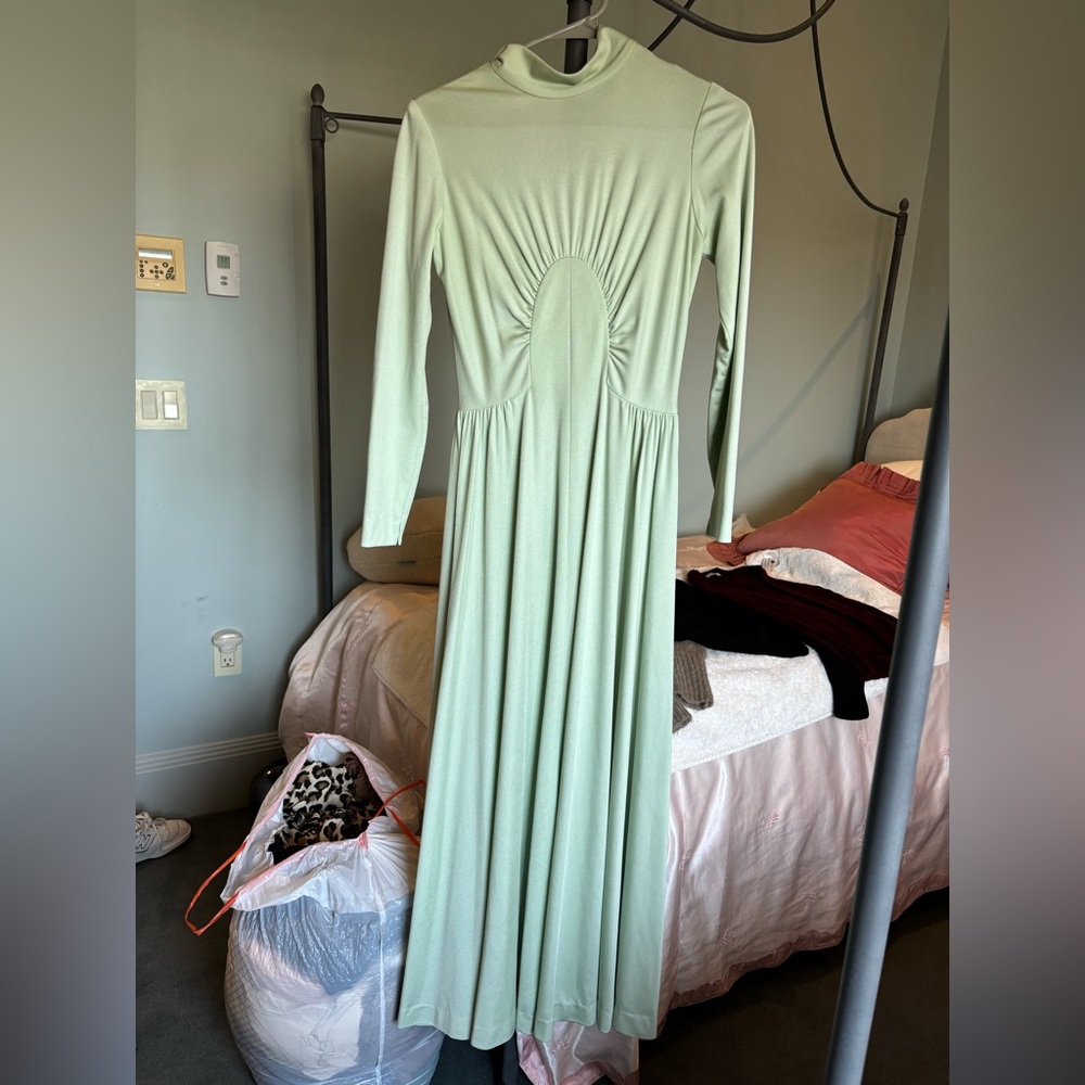Elegant Mint Green Long Sleeve VINTAGE Dress